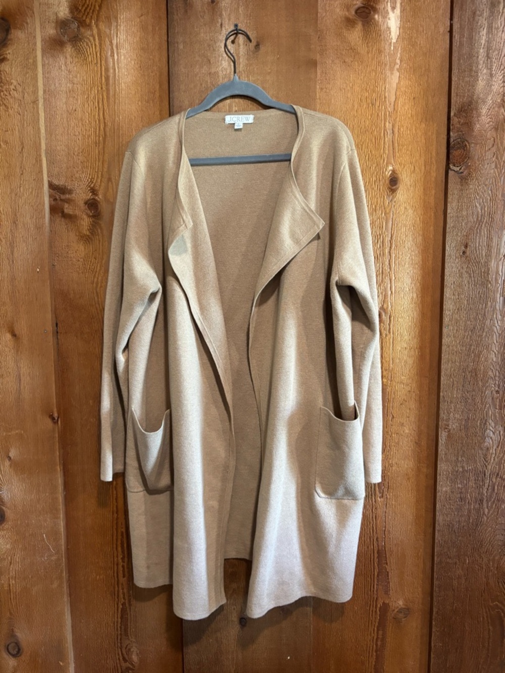 J.Crew Re-Imagined Merino Wool Blend Long Open Front Cardigan Coatigan Camel XL